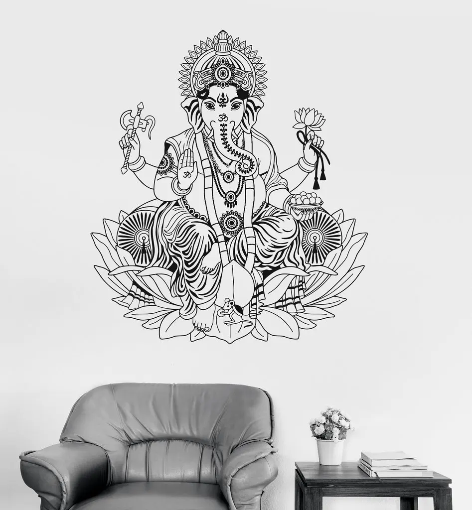 

New arrival Vinyl Wall Decal Ganesha Lotus Hinduism God Hindu India Decor Wall Stickers Elephant Wall Stickers Home Decor