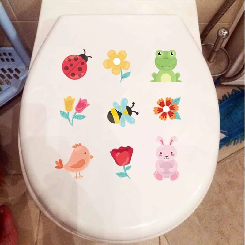 YOJA 22.4X23.4CM Cartoon Coloured Cute Animals Living Room Home Decor Toilet Decal Wall Sticker Separable T5-1098 | Дом и сад