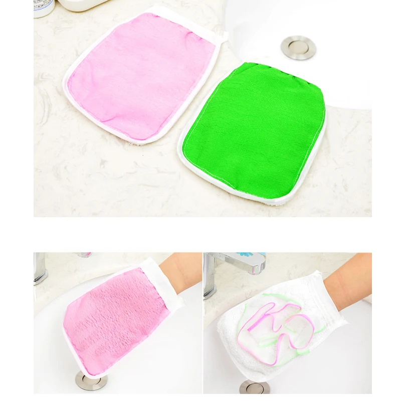 

2pcs/set 14*19.5cm Random Color Double Sides Bath Shower Exfoliating Gloves Wash Spa Scrubber Cleaner Tool