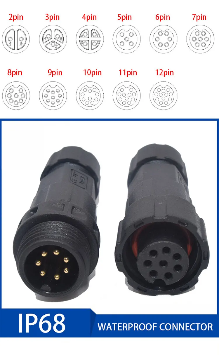AC DC 8,5 мм IP68 15A 2/3/4/4/5/6/7/8/9/10/11/12 штепселный Водонепроницаемый разъем Промышленные разъемы для электрических проводов для светодиодного светильника