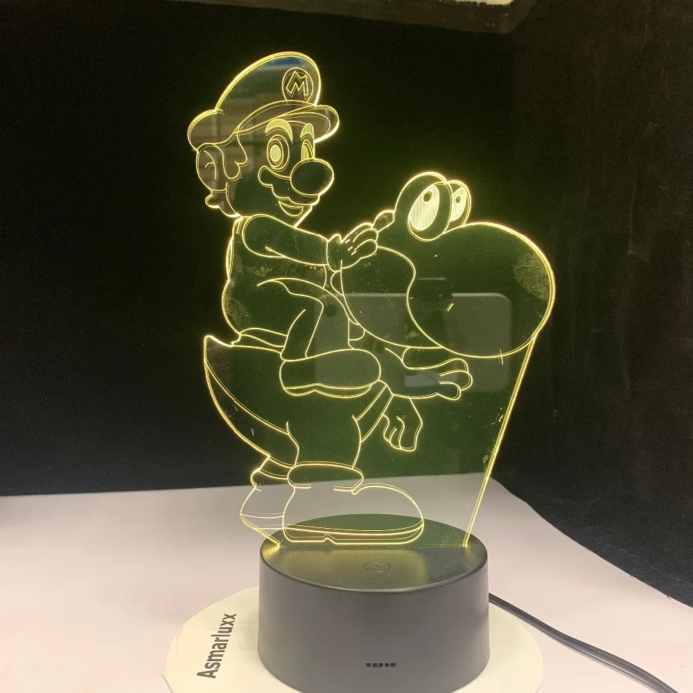 Мультяшная игровая фигурка Супер Марио Yoshi 3D светодиодный USB лампа Акриловая