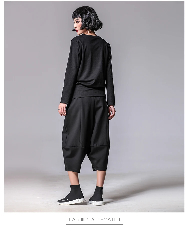 

Personality women black pants with pocket hip hop streetwear fashion spring summer trousers harem pants pantalon femme