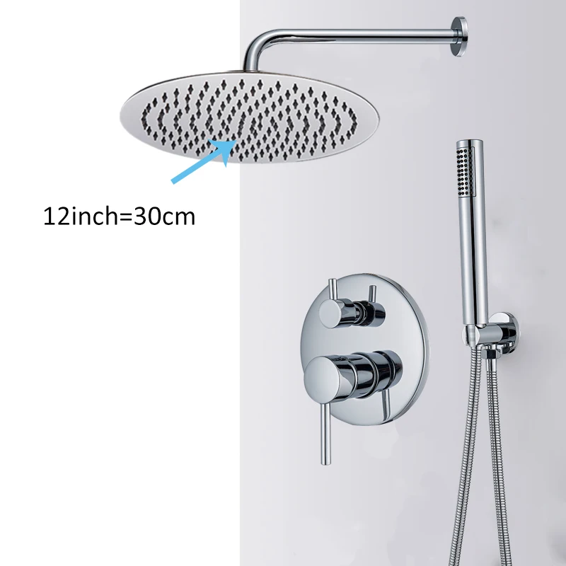 12 inch set Quyanre хромированный круглый стиль душевой кран Набор скрытый душ система Ванна Душ смеситель горячей и холодной воды кран - Цвет: 12 inch set