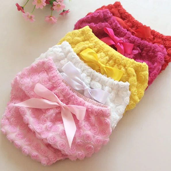 

Candy Color Baby Rose Flowers Bloomer Infant Girls Cotton Shorts with Ribbon Bow Kids Diaper Cover PP Shorts Underwear 24pcs/lot