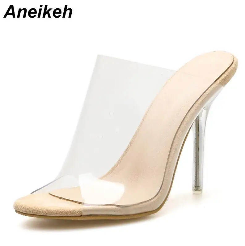 apricot Aneikeh/Большие размеры 41, 42, сандалии с леопардовым принтом, женские прозрачные шлепанцы на высоком каблуке с открытым носком, прозрачные Босоножки на каблуке - Цвет: apricot