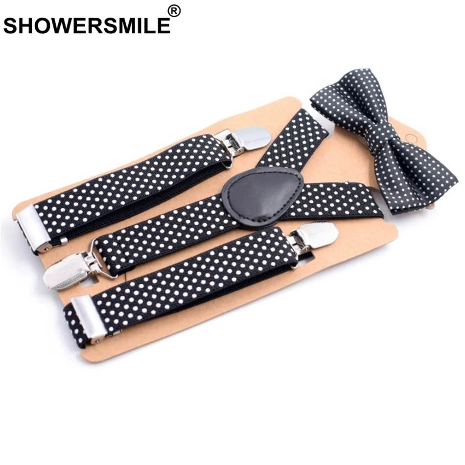 black01 SHOWERSMILE/Детские подтяжки и галстуки-бабочки; фиолетовые брюки унисекс; подтяжки для мальчиков и девочек; свадебные модные подтяжки для детей - Color: black01
