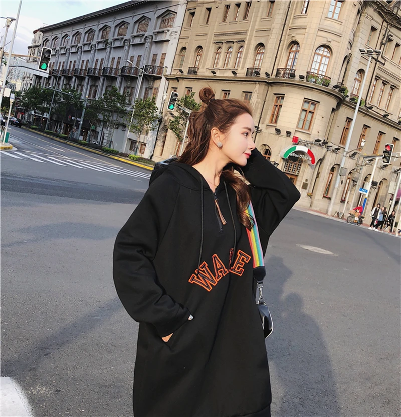 L-3XL New Fall Winter Women Letter Print Loose hoodies Dress Girl streetwear Trend Fashion Long Style Pullovers Sweatshirts