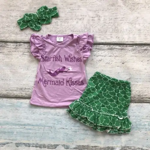 2018 Новая летняя детская одежда Русалочки для маленьких девочек 3 предмета
