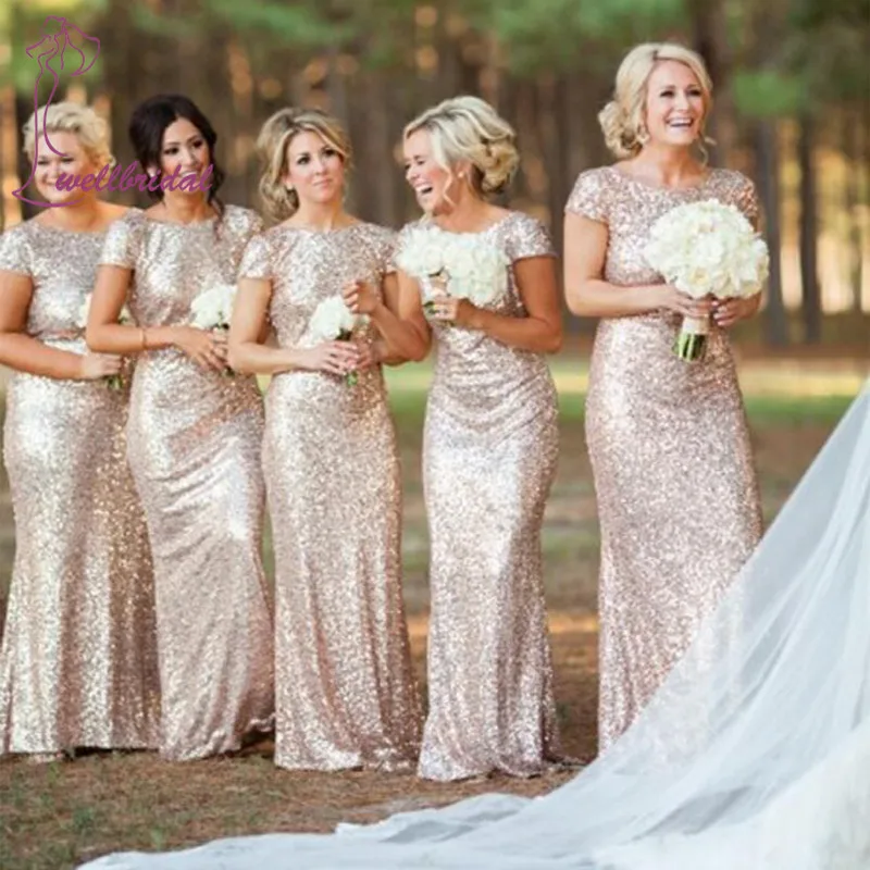 Женское платье русалки с блестками цвета арабского шампанского коротким рукавом