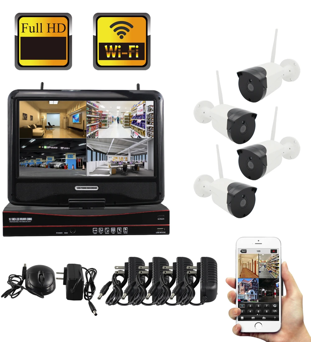 Yobang безопасности 10 дюймов монитор 4CH 1080P wifi NVR комплект 1.3MP 960P Водонепроницаемая ip