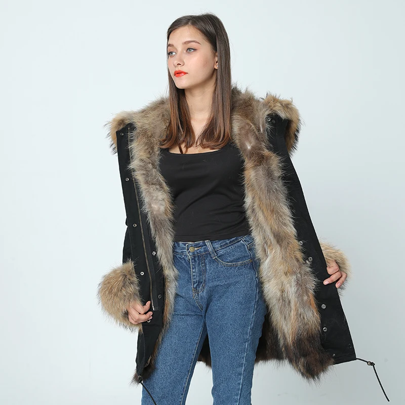 OFTBUY 2019new parkas зимняя куртка женская парка натуральный мех пальто натуральный большой енот меховой воротник Лисий меховой вкладыш