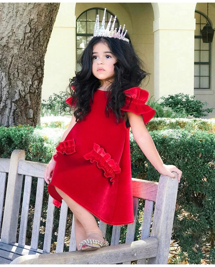 Ins Europe and the United States summer girls baby gold velvet dress children's off-the-shoulder lace sleeve princess dres | Детская