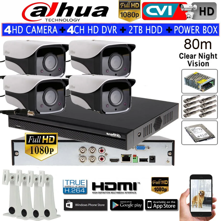 DAHUA 1080 P IR80M CVI Новые камеры HAC HFW2208M I2 пуля HDCVI 4CH HCVR5104HS S3 безопасности комплект HDD с