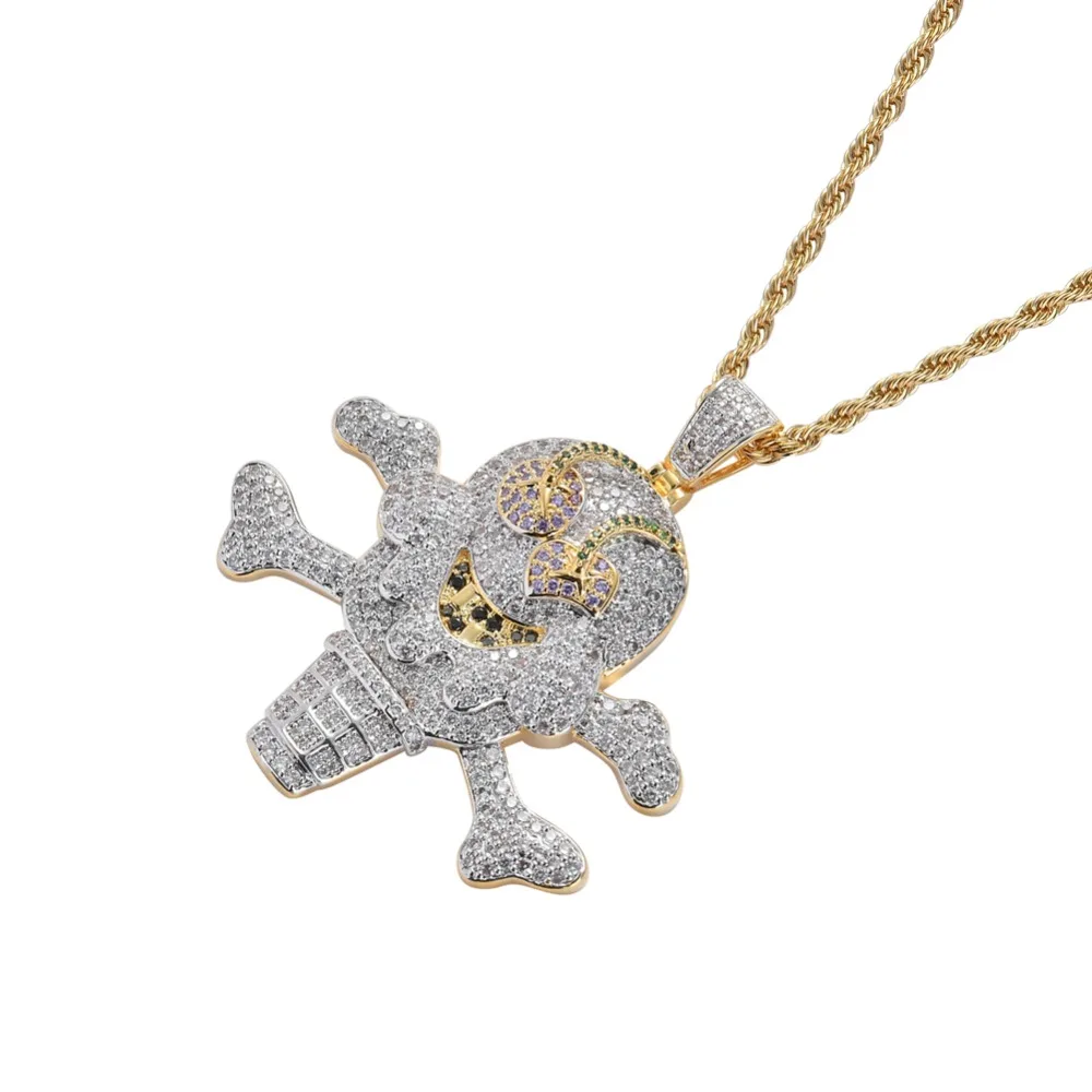 Хип-хоп мультфильм Iced Out Corsair кулон в форме Черепа скелета кубический циркон мороженое пират ожерелье CN062