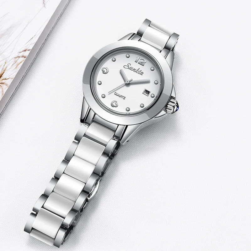 

Relogio Feminino SUNKTA Women Watches Waterproof Top Brand Luxury Watch Women With Ceramics And Metal Strap Relojes Para Mujer