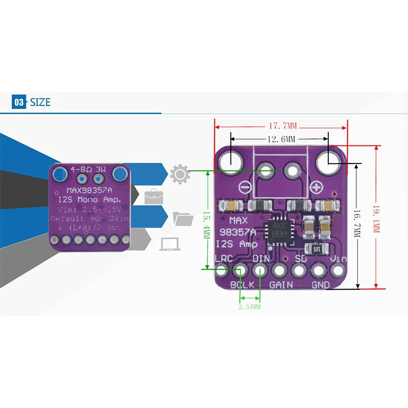 Плата усилителя звука MAX98357 I2S Amp модуль класса D для Raspberry Pi ESP32 | Электроника