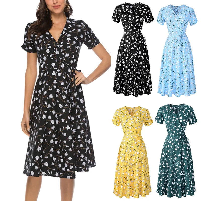 Vestido женское платье шифон этнический отдых цветок v образный вырез богемное