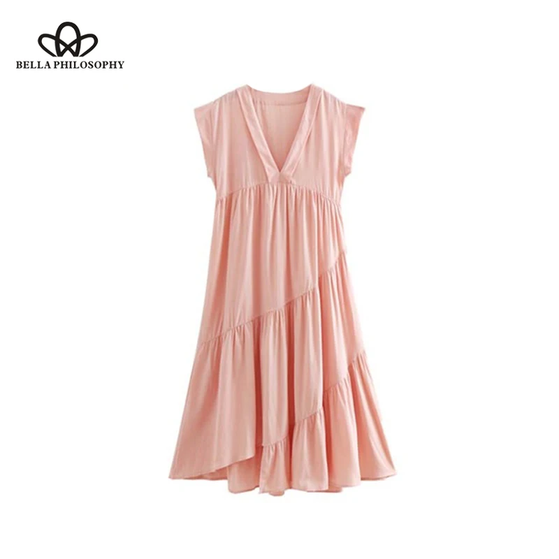 Белла Пособия по философии женщин Сладкий трепал Асимметричный миди платье V шеи