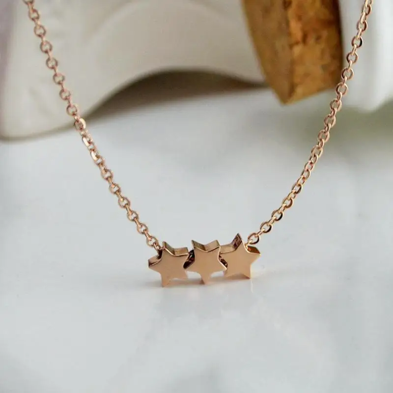 Маленькое серебряное Золотое простое ожерелье с тремя звездами повседневные