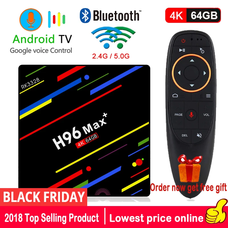 H96 MAX PLUS Android 8 1 ТВ приставка RK3328 Smart 4K Ultra HD 4G 64G wifi 5G/2 четырехъядерный Google Голосовое