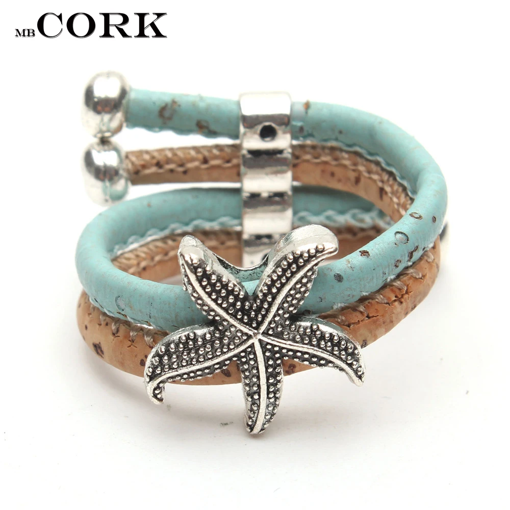 Кольцо бренда Cork с небесно голубым цветом Морская звезда звезды Шарм ручной