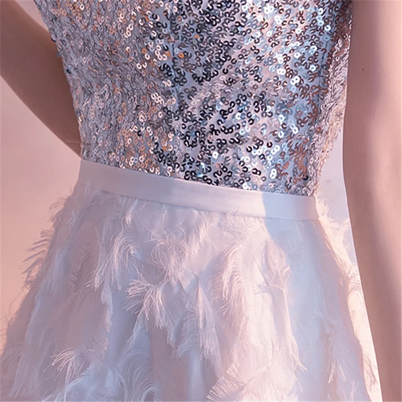 It's YiiYa Prom Dress Shning Sequins Boat Neck Short Party Dresses Little Tassel Design High Low Length Formal Gowns E025