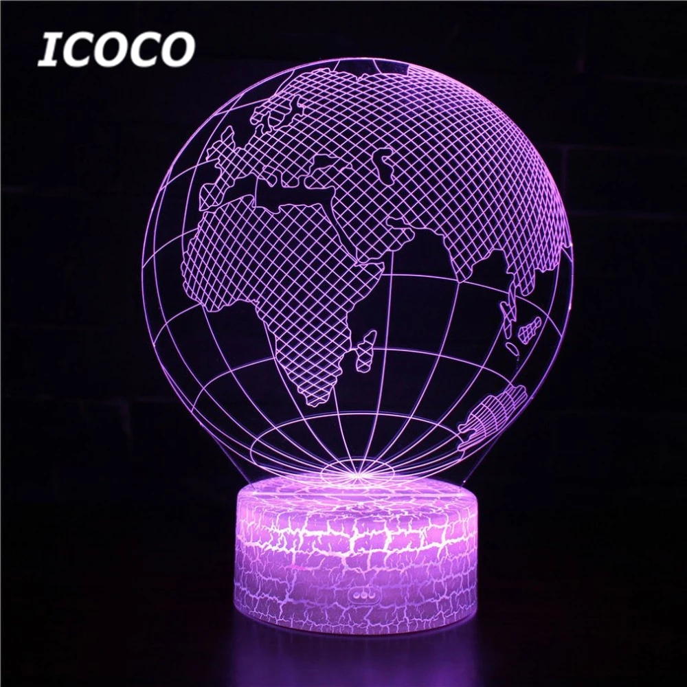ICOCO Глобус серии акриловая панель дизайн светодиодный 3d ночник Иллюзия