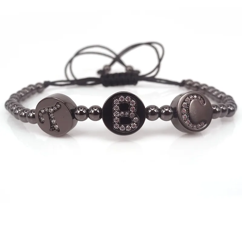 Брендовый мужской браслет макраме 4 мм черные круглые бусины и закрепка CZ TBC