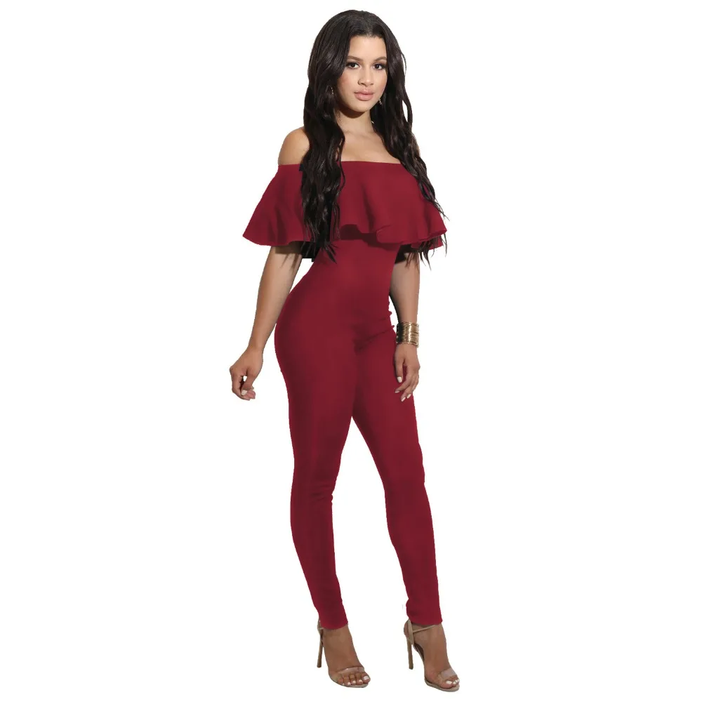 Женский комбинезон облегающий с открытыми плечами|macacao feminino longo|womens body jumpsuitsjumpsuit
