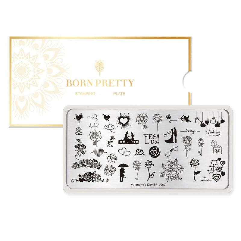 BORN PRETTY ногтей штамповки пластины прямоугольник любовь свадьба штамповки для ногтей DIY изображения пластины BP-L003