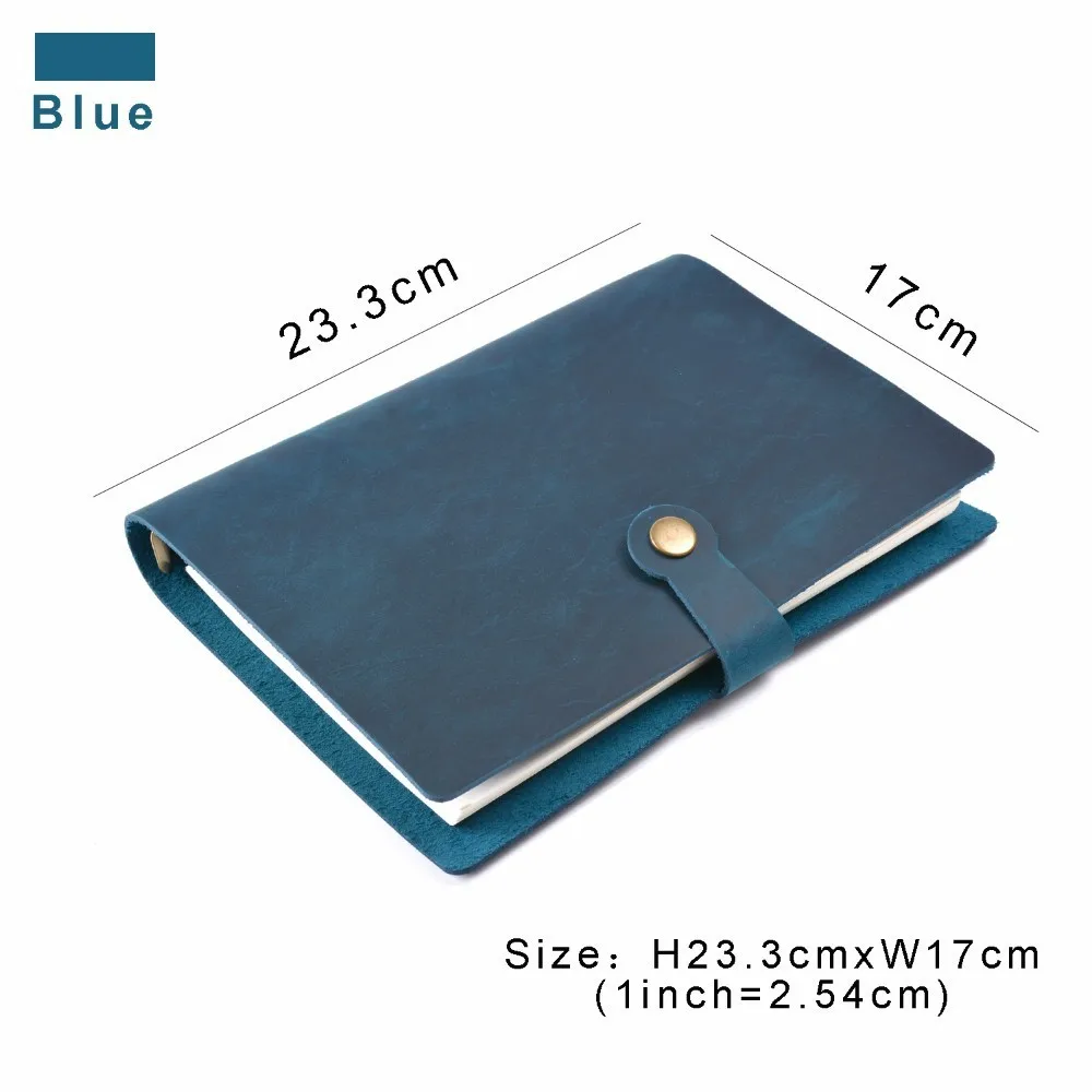 Blue Топ Мода кольца из натуральной кожи блокнот А5 планировщик с латунным связующим спиральным блокнотом Snap Кнопка личный дневник канцелярские принадлежности - Цвет: Blue