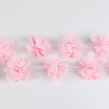 Pink Misaya 3D шифон кластер Цветы Кружева платье украшения кружевной ткани аппликация отделка Швейные принадлежности 2 ярдов - Цвет: Pink
