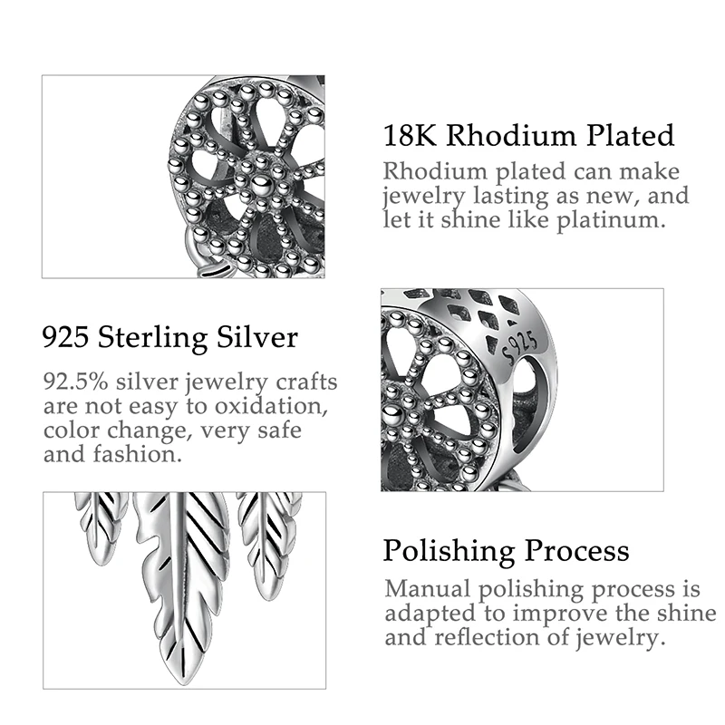 

Eudora Real 925 Sterling Silver beads Pendant Dream Catcher Charm fit Women Charm Bracelets & Necklaces DIY Jewelry Gift Z058