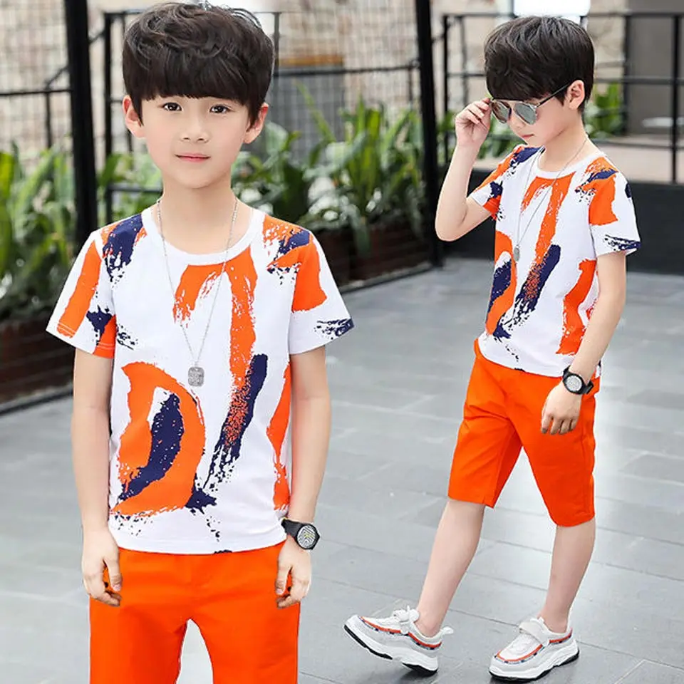 Kids Sets Boys Summer New Children Short Sleeved T Shirt +Pant Two of Children's Sport Suit 4-12 Ages Clothing 7 Styles |