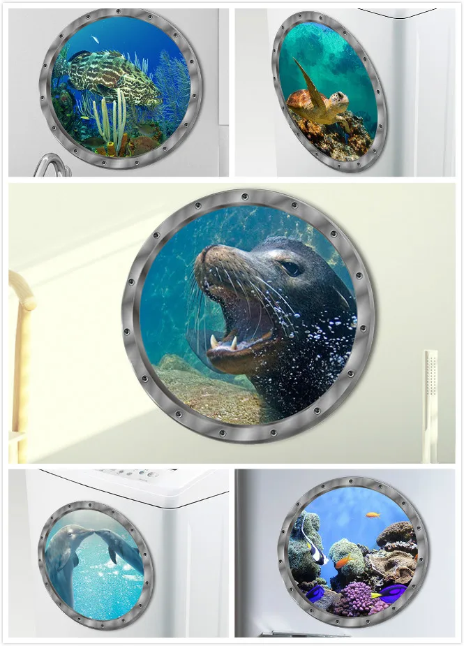 5 Styles Underwater Fish Wall Stickers Waterproof Dolphin Turtle Sticker for Washing Machine Decoration Bathroom Decals PVC | Дом и сад