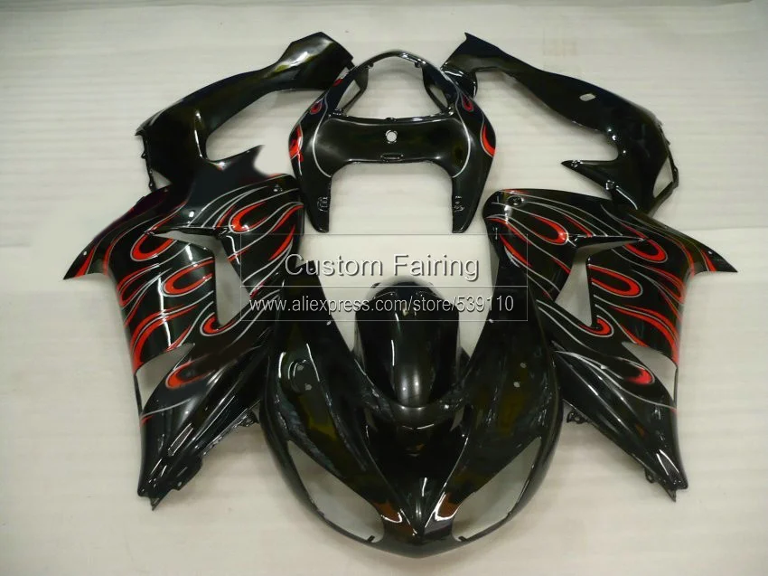 Комплекты кузова для Kawasaki ZX10R zx 10r 2007 2006 Ninja red Flame black 07 06 Обтекатели TP29 | Автомобили