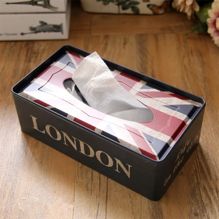 

1PC Tissue Box Tin Plate Box Living Room Toilet Car Drawer Cute Simple Bathroom Paper Box British Flag Box ME 016