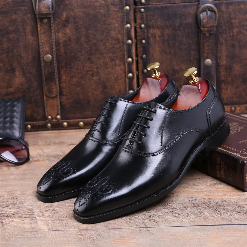 Fashion Black / Brown Tan Goodyear Welt Oxfords Social Shoes Mens Wedding Genuine Leather Business Male Dress | Обувь