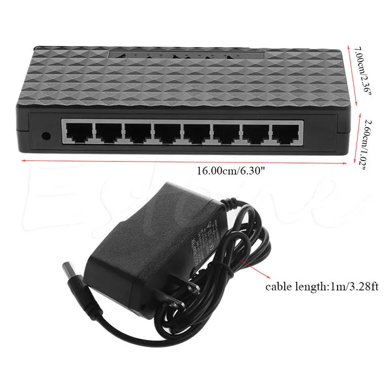 Штепсельная Вилка американского стандарта 10/100/1000 Мбит/с Ethernet 8 портов RJ 45 сетевая