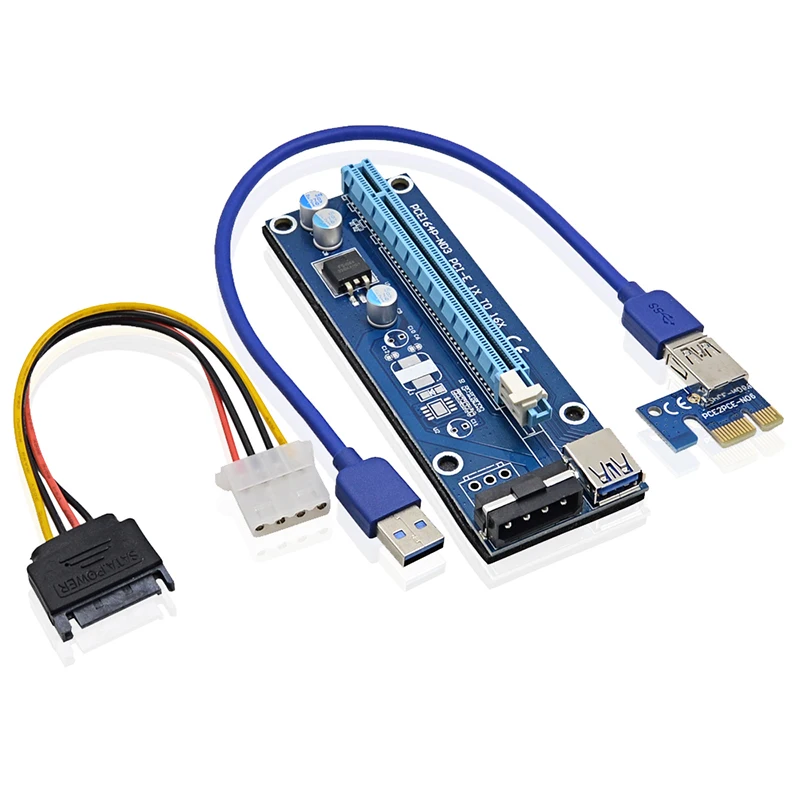 2017 Новинка 0 6 M PCIe PCI E 1x до 16x Express Riser Card + USB 3 кабель/SATA 4Pin Molex шнур питания для BTC Miner