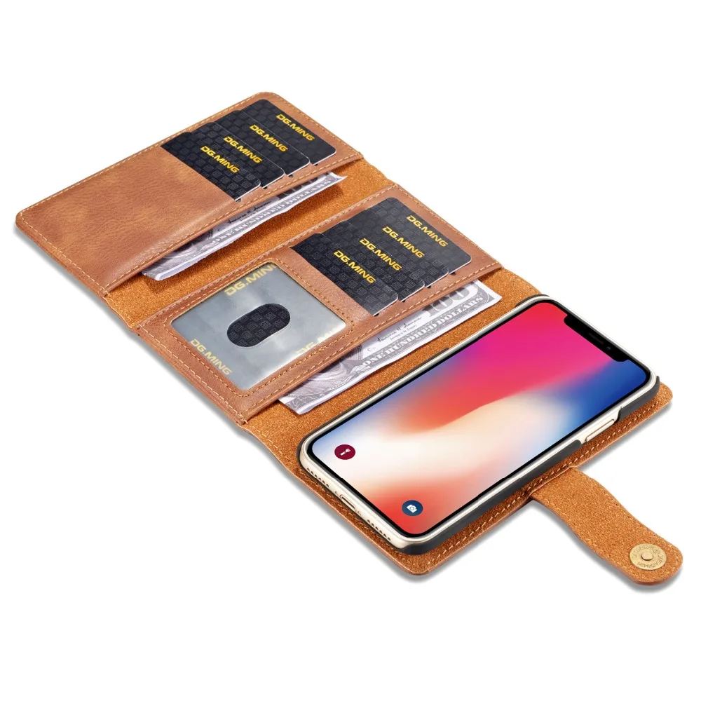 DG. MING мульти слоты для карт 2 в 1 три раза съемный чехол iPhone 6 6s 7 8 X Магнитный кожаный