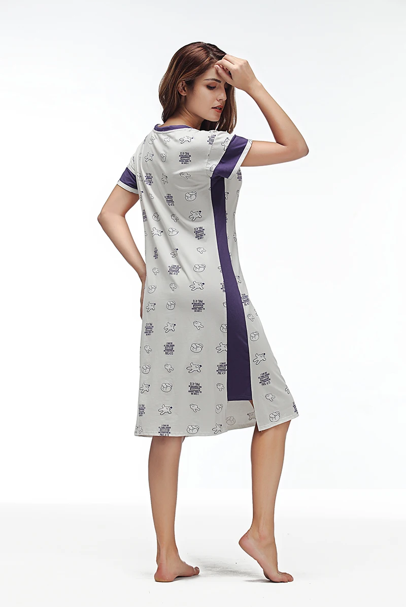 Yusano Cotton Nightgowns for Women V-Neck Nightshirt Short Sleelve Sleep Dress Cute Printed Sleepshirt Casual Nightwear