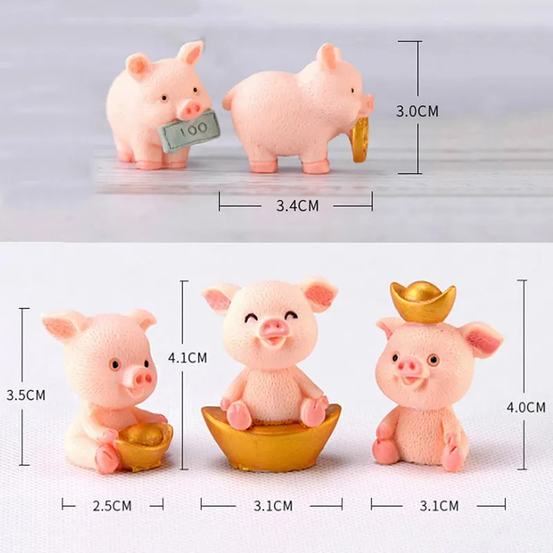 Cute Pig Gold Ingot Family Animal Model Figurine Miniature Garden Decoration Accessories Statue Resin Craft Figure Home Decor | Дом и сад
