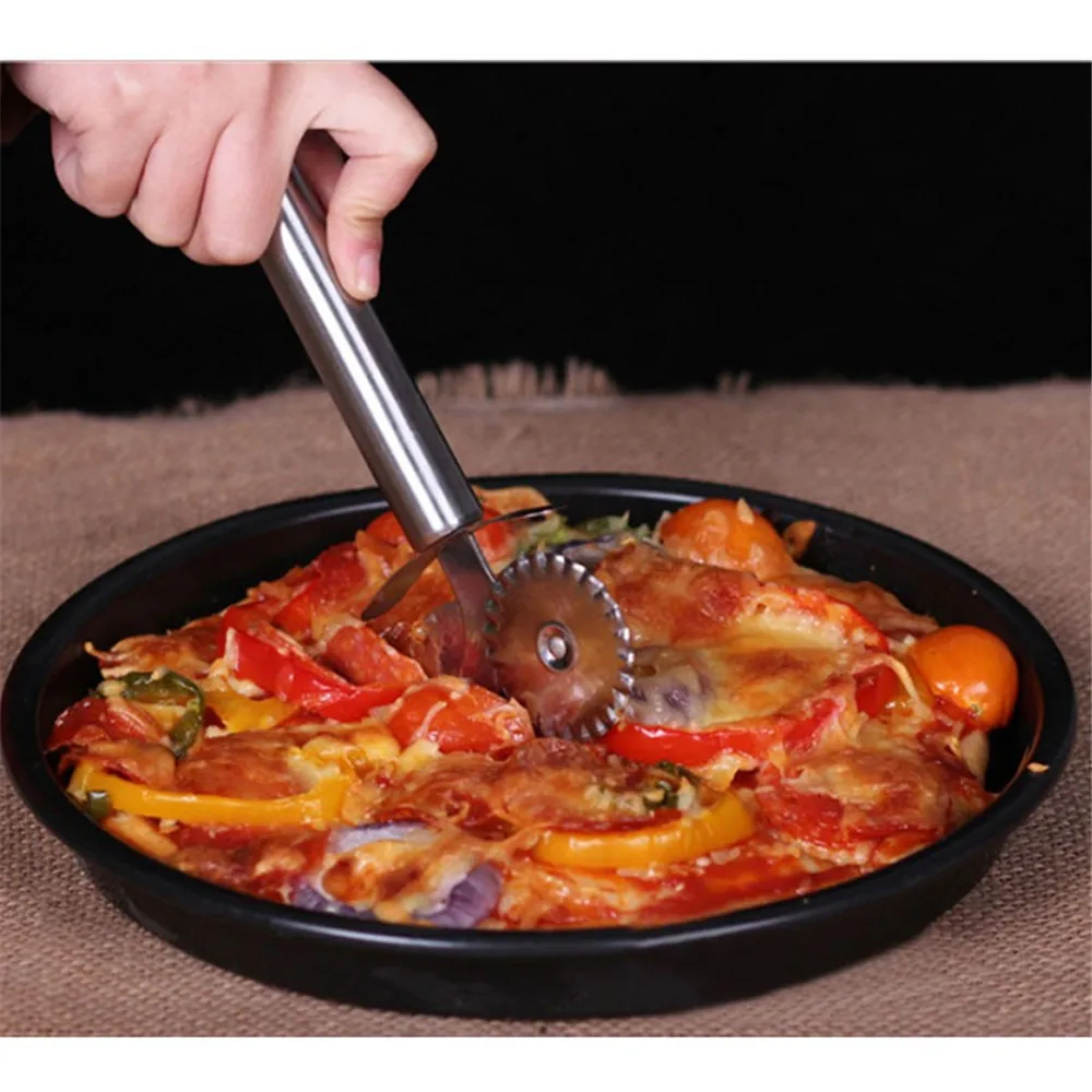 1 pc Stainless Steel Double Roll Pizza Cutter Round Shape Wheels Cutters Cake Bread Knife Tools Kitchen | Дом и сад