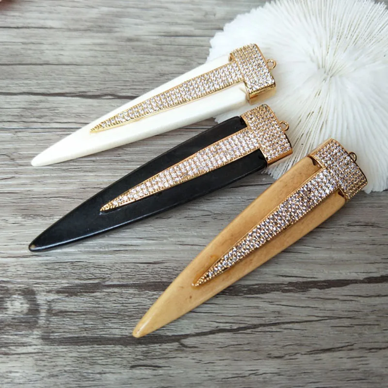 

5Pcs Unique arrowhead ox bone Pendant CZ zircon Micro pave crystal Charm DIY Jewelry necklace making supplies P705