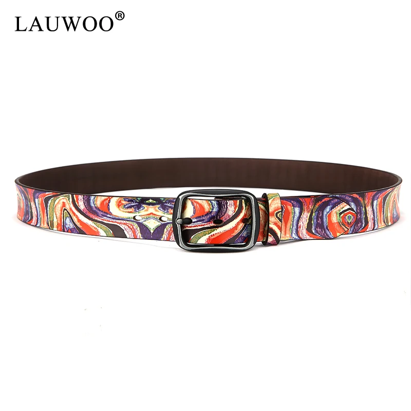 Ремень LAUWOO из натуральной кожи с принтом граффити для мужчин и женщин|printed leather