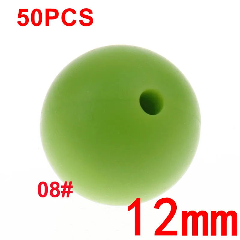 08 Chartreuse 50 шт., 12 мм, круглые силиконовые бусины для прорезывания зубов, BPA бесплатно, Детские Прорезыватели, соски, клипсы, цепочка, сделай сам, для детей, жевательные игрушки для душа, подарок - Цвет: 08 Chartreuse