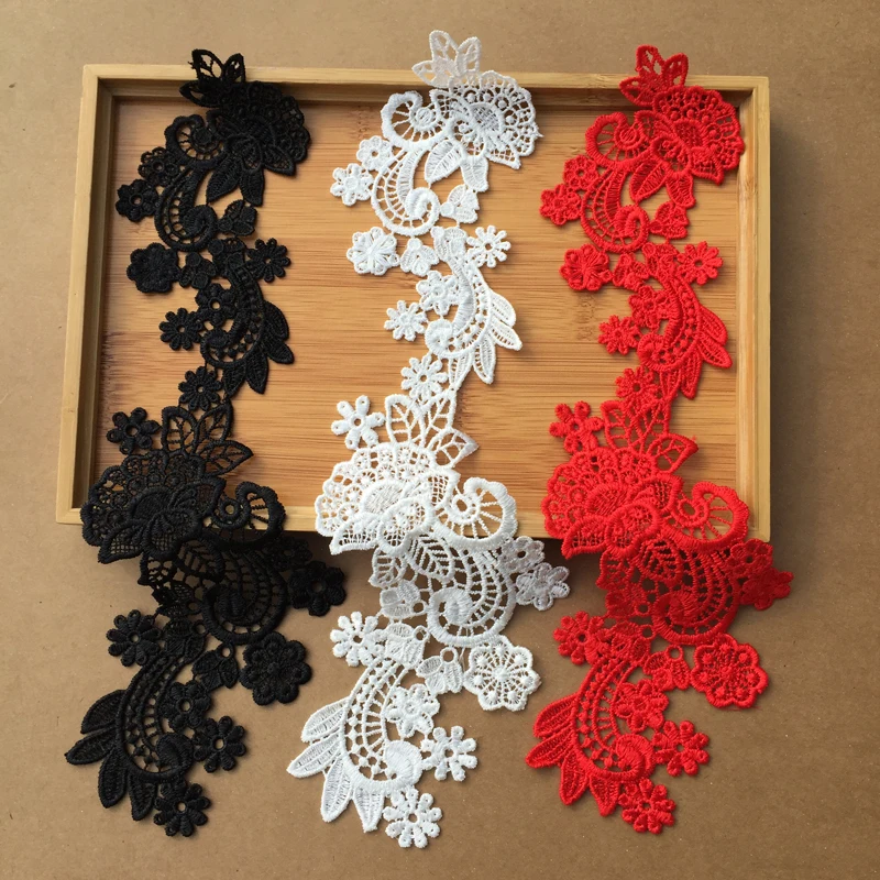 

10 Piece/5 Pairs 3 Colors White Black Red Venise Polyester Lace Applique Trim Wedding Dress Sewing Lace 32.5*11cm