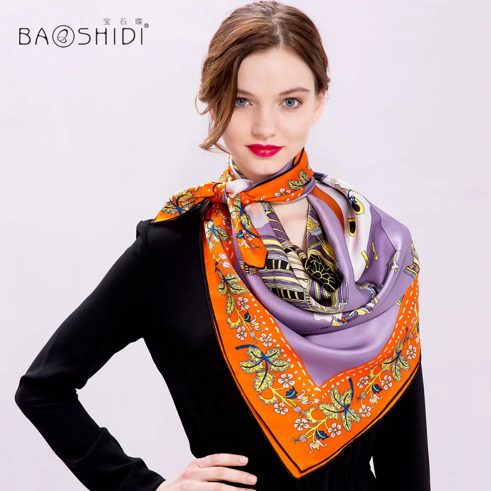 

[BAOSHIDI]100% Silk Scarf Women,2017 New Arrival,Fashion Scarf Luxury Brand Infinity Square Female Scarves,Lady Hijab Silk Shawl