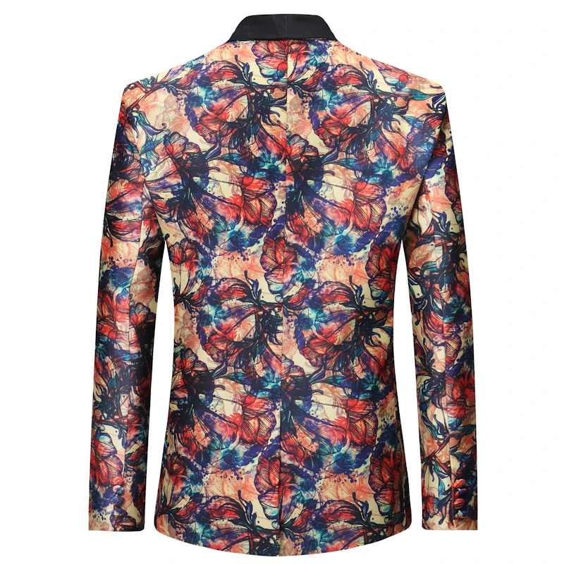 

Costume Male Jacket Wine Red Flower Print Groomsmen Wedding Blazers Evening Party Dress Suit Blazer